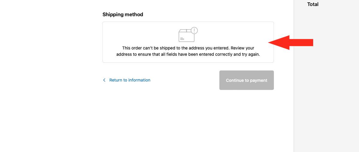 Can not ship order to address provided error! - Ecommerce - Forum